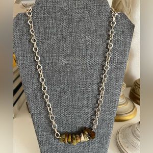 Hand made wire wrapped raw yellow opal chips necklace